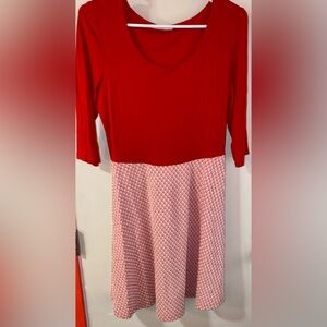 Le Lis Red and White Long Sleeve Dress